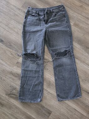 Women's Distressed Gray Straight-Leg Jeans